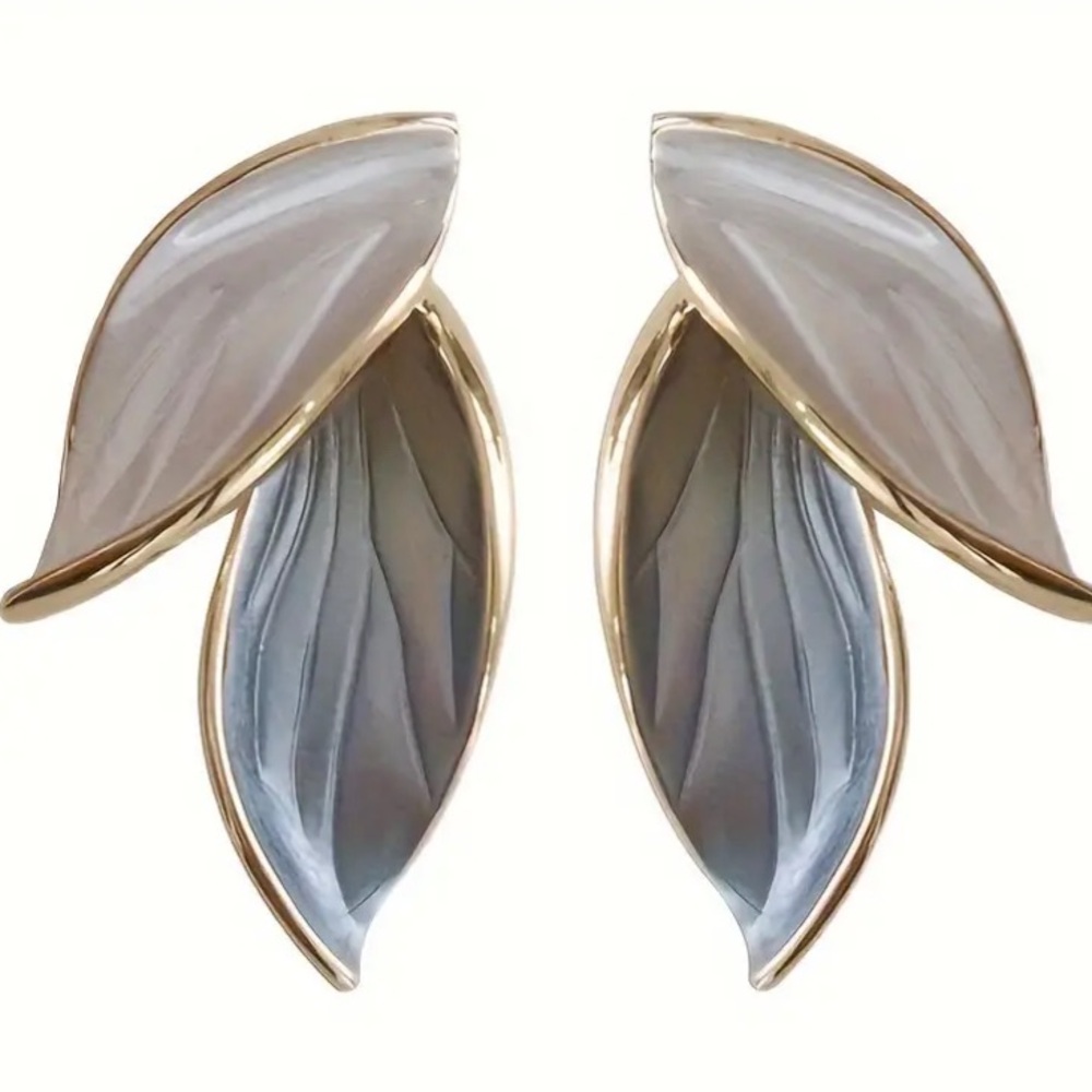 Classic Neutral Leaf Gold Toned Stud Earrings - Picture 3 of 4